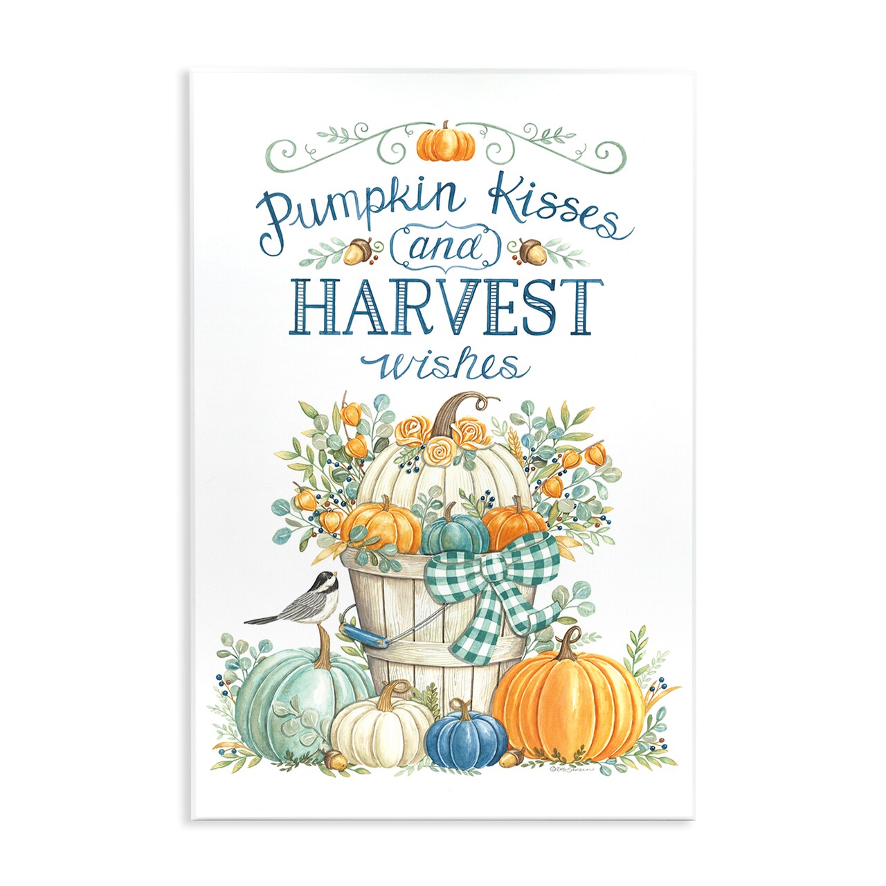 Harvest Wishes Autumnal Fall Pumpkins Botanical Bouquet Wall Plaque Art
